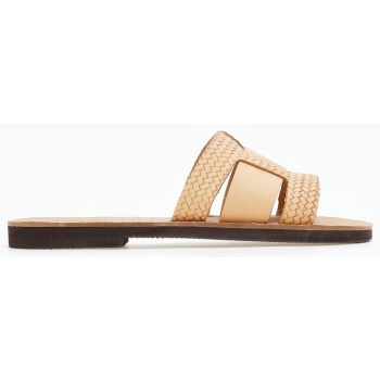 σανδάλια δερμάτινα με πλεκτό pattern