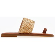  σανδάλια δερμάτινα με ψάθινη φάσα iris sandals - φυσικό