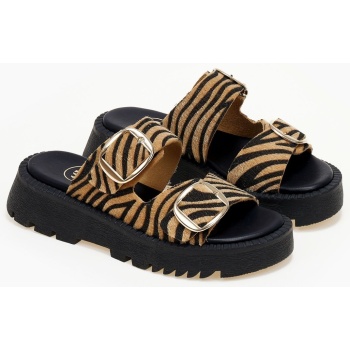 σανδάλια flatforms δερμάτινα pony skin