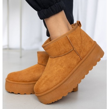 μποτάκια με γούνα flatform - κάμελ σε προσφορά