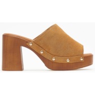  clogs suede με χρυσά τρουκς erynn - κάμελ