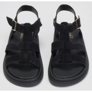  σανδάλια flatforms καστόρινα gladiator estil - μαύρο