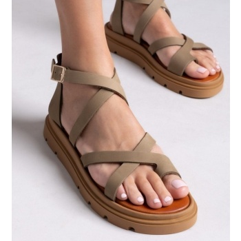 σανδάλια flatforms δερμάτινα με δάκτυλο σε προσφορά