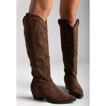 cowboy block heel boots - olive suede σε προσφορά