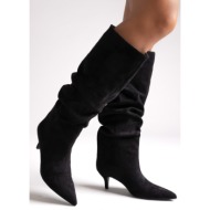  suede pointed boots with kitten heel - black suede
