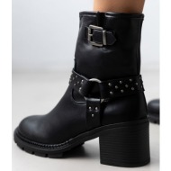  μποτάκια biker με τακούνι - μαύρο