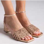  πέδιλα δερμάτινα με στρας φάσα iris sandals - χαλκός
