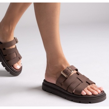 σανδάλια flatforms δερμάτινα με περαστή