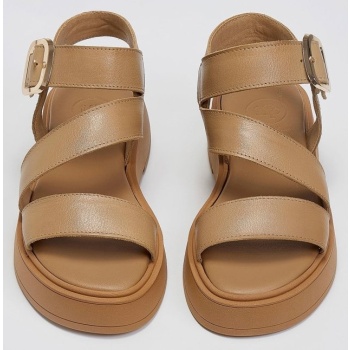 σανδάλια δερμάτινα flatforms με τοκά