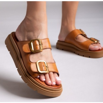 σανδάλια δερμάτινα flatforms με τοκάδες