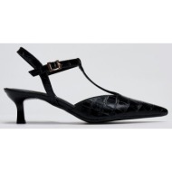  γόβες κροκό μυτερές t-strap tfp - μαύρο