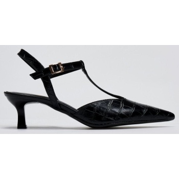 γόβες κροκό μυτερές t-strap tfp - μαύρο
