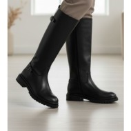  flat boots with buckle detail - black matte