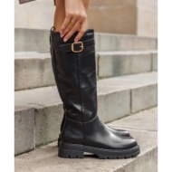  flat boots with side buckle - black matte