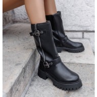  biker boots mid calf - black matte