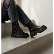  combat boots - black patent