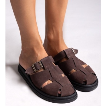 estil suede clogs buckle detail 