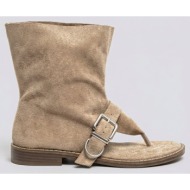  ideal shoes thong ankle boots - 2850 - taupe suede