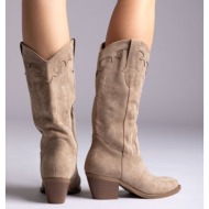  ideal shoes cowboy boots - 2559a-1 - taupe suede