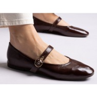  ideal shoes mary jane ballet flats with buckle - 9798 - brown matte