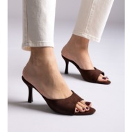  ideal shoes stiletto mules - 9756 - brown suede