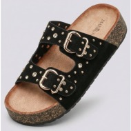  ideal shoes platform sandals bold buckles - 1160 - black suede