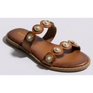  ideal shoes flat sandals metallic details - 2852 - tan matte