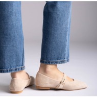  ideal shoes mary jane ballet flats with buckle - 9797 - beige suede