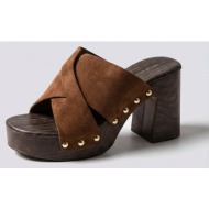  ideal shoes platform mules stud detail - 8246 - tan suede
