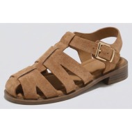  ideal shoes flat fisherman sandals - 3277 - taupe suede
