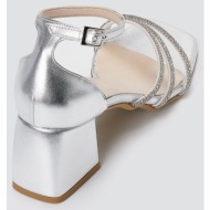  tfp rhinestone ankle strap sandals - 1590 - silver metallic