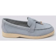  ideal shoes comfort loafers with metal detail - 9753 - light blue suede