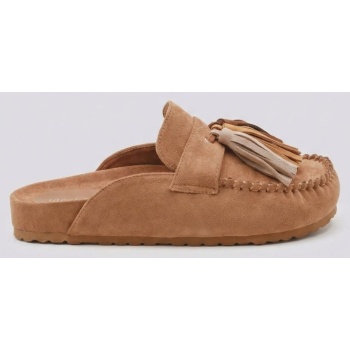 ideal shoes fringe strap suede clogs 