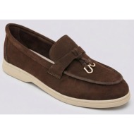  ideal shoes comfort loafers with metal detail - 9753 - brown suede