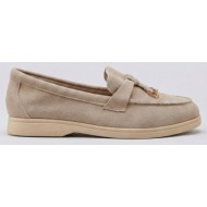  ideal shoes comfort loafers with metal detail - 9753 - beige suede