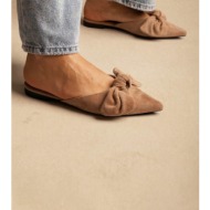  stephan pointed flat mules bow detail - p-1501 - taupe suede