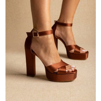 tfp platform sandals - 1610 - tan satin