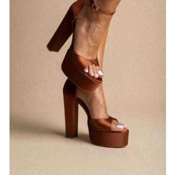 tfp platform sandals - 1510 - tan satin