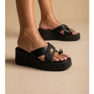  erynn toe ring platform sandals - fg-953 - black raffia