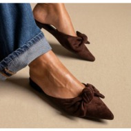  stephan pointed flat mules bow detail - p-1501 - brown suede