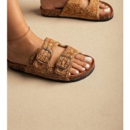  erynn raffia strap sandals buckle detail - ls-620 - beige raffia