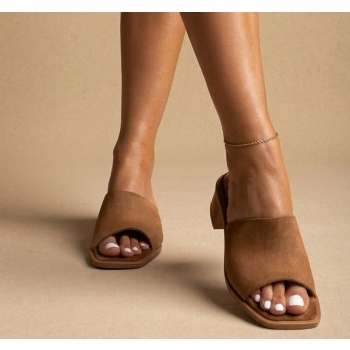 iris block heel mules - amyra - taupe