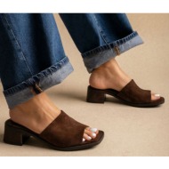  iris block heel mules - amyra - brown suede