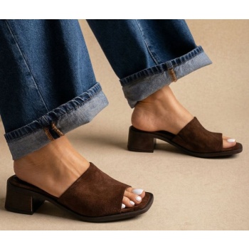 iris block heel mules - amyra - brown