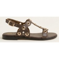  ateneo studded sandals side strap - 65401 - dark brown matte