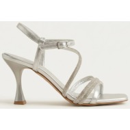  tfp rhinestone strap heeled sandals - 721 - silver metallic