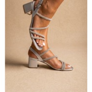  xti footwear rhinestone strap sandals block heel - 145260 - silver metallic