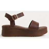  tfp leather platforms wide strap - t658 - brown matte