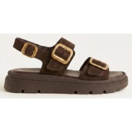  tfp flatform sandals buckle detail - 1556 - brown suede