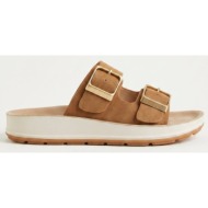  gold star platform sandals wide straps bold buckles - 6230-a23065 - tan suede